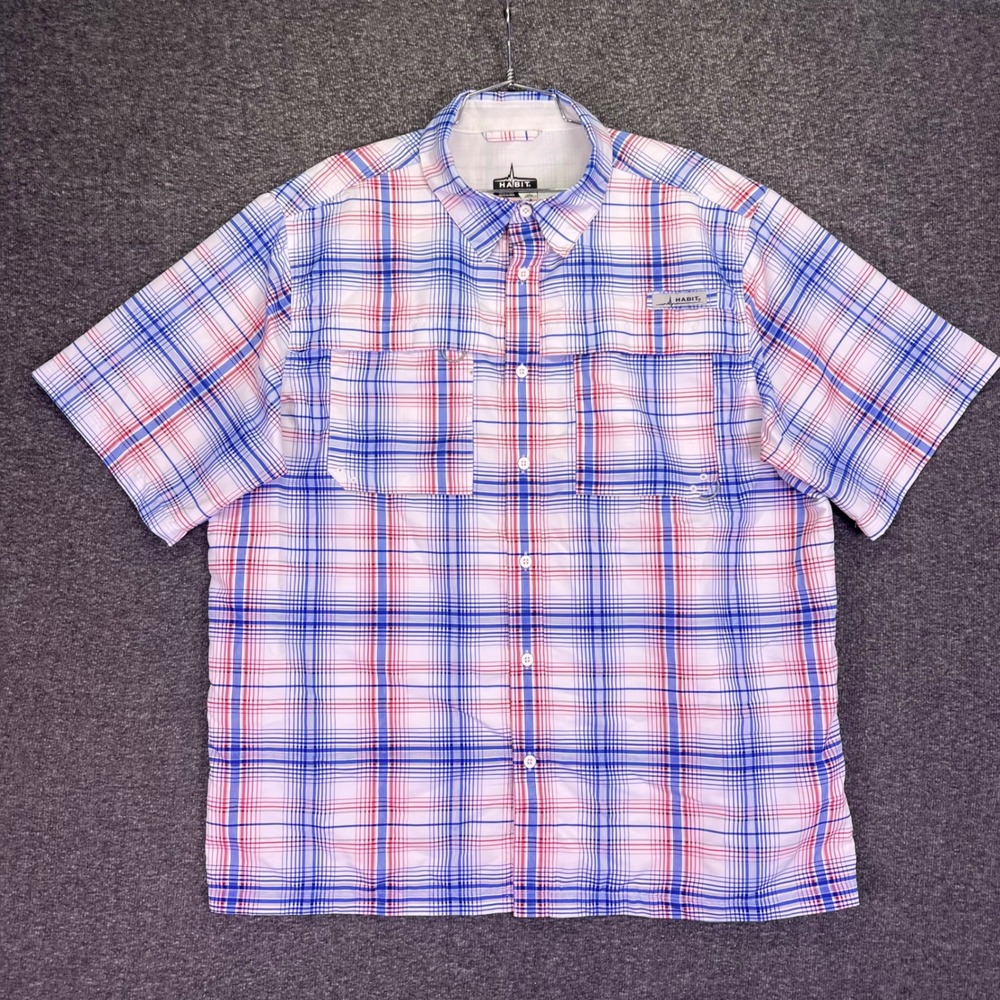 Habit Fishing Shirt Men XL Blue Plaid Outdoor Performance UPF 40+ Vented Utility